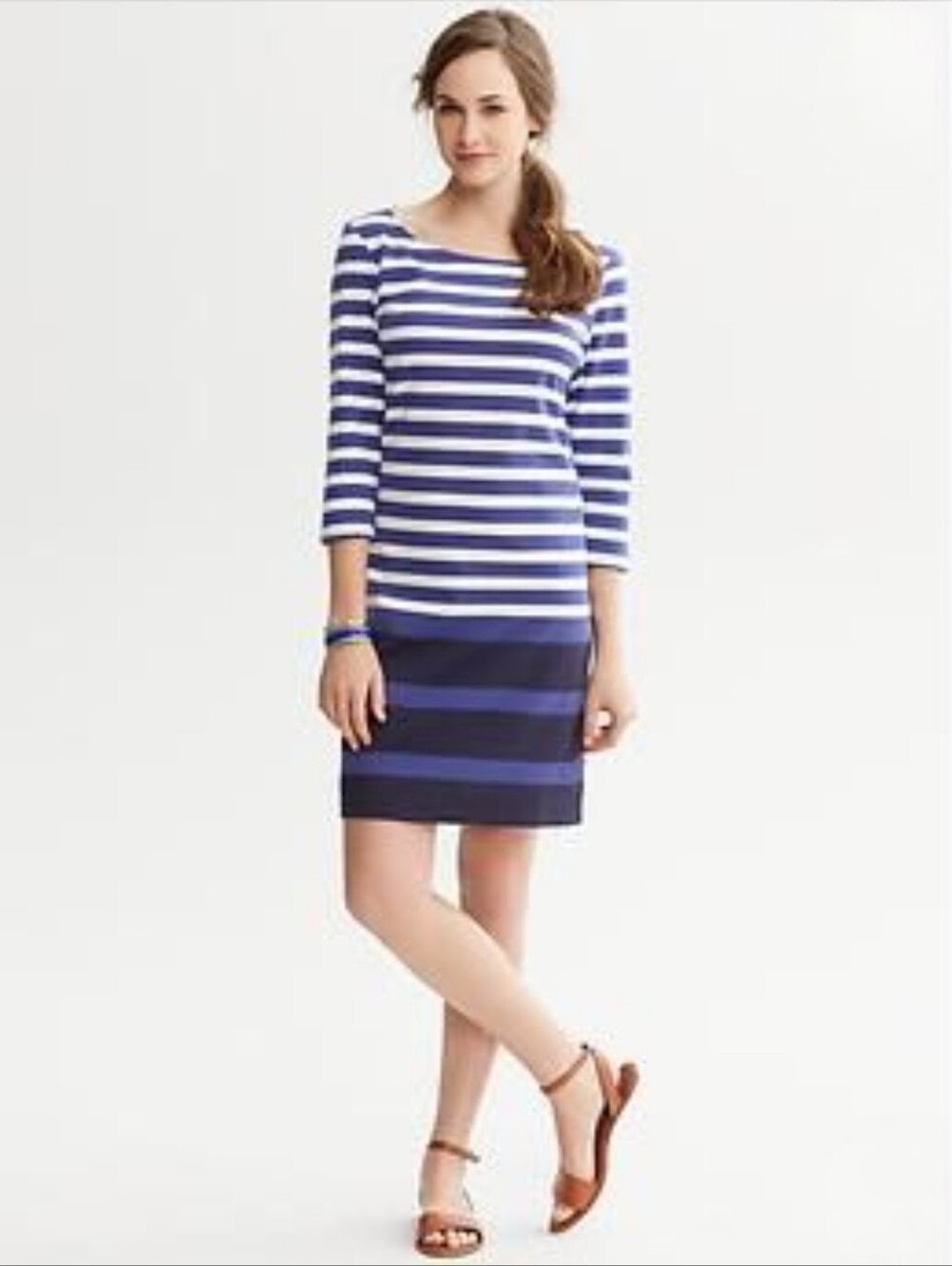 Banana Republic 100% Cotton Nautical Navy & White Striped Boatneck Midi Dress M